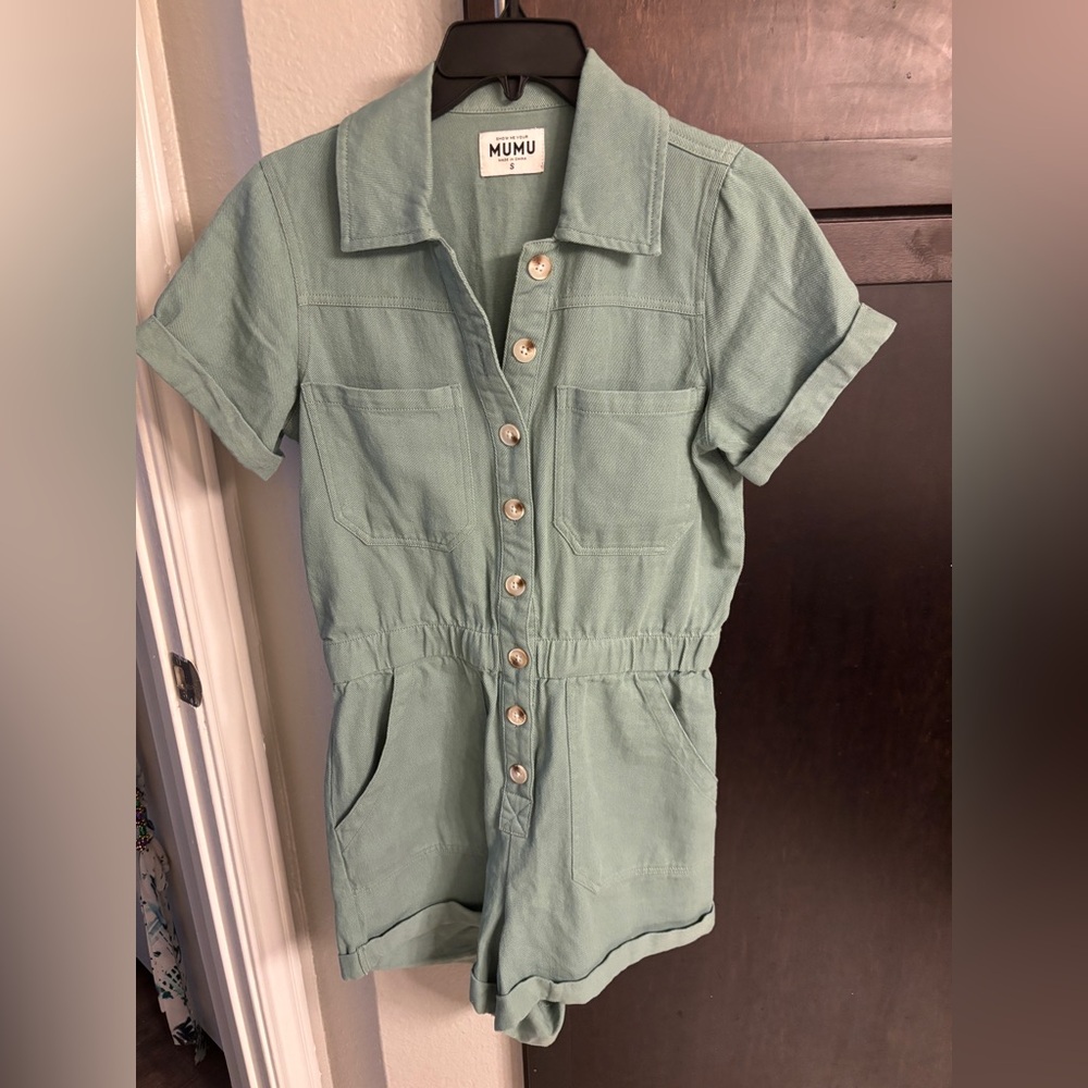 Show Me Your MuMu Cannon Romper size S-mint denim colorway